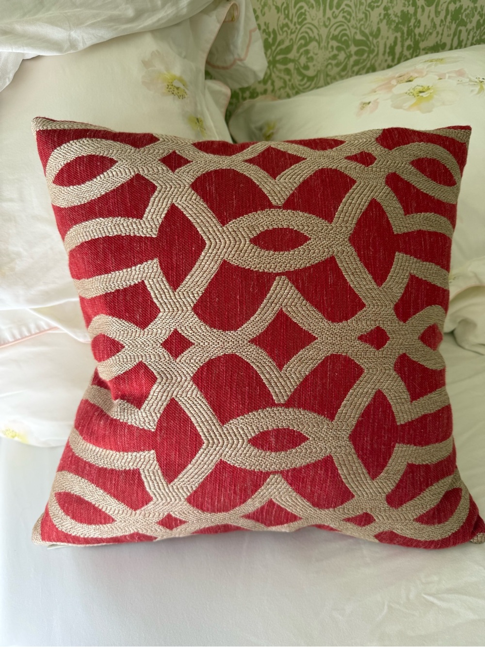 Red and Beige Geometric Throw Pillow - Home Accents